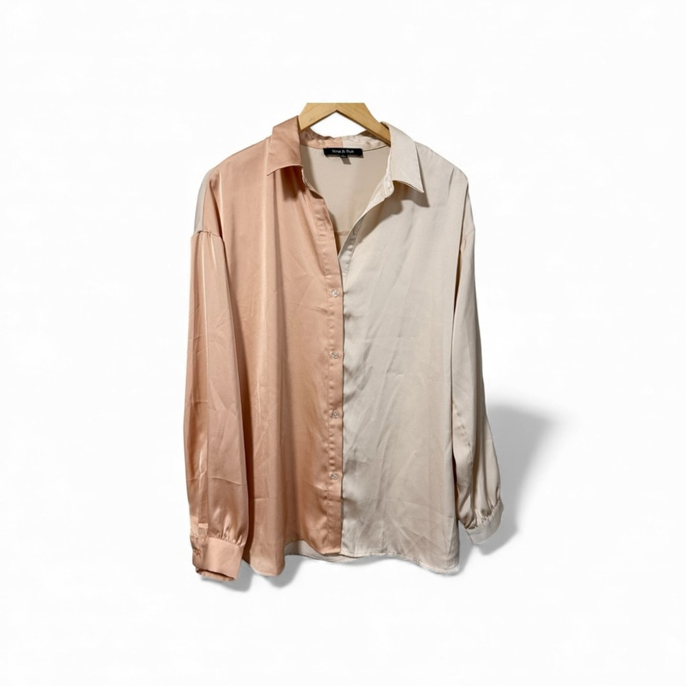 Strut & Bolt Elegant Two-Tone Women's button down Blouse Size Large - Picture 3 of 8